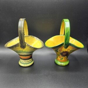 Two Handpainted Pottery Art Deco Baskets Vintage from Italy